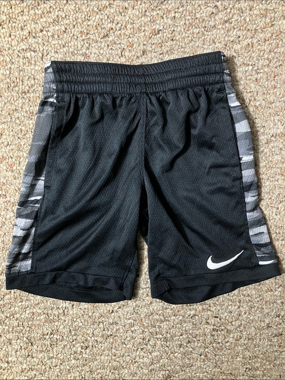 Nike Black Boys Athletic Shorts with Gray Camo Panels
